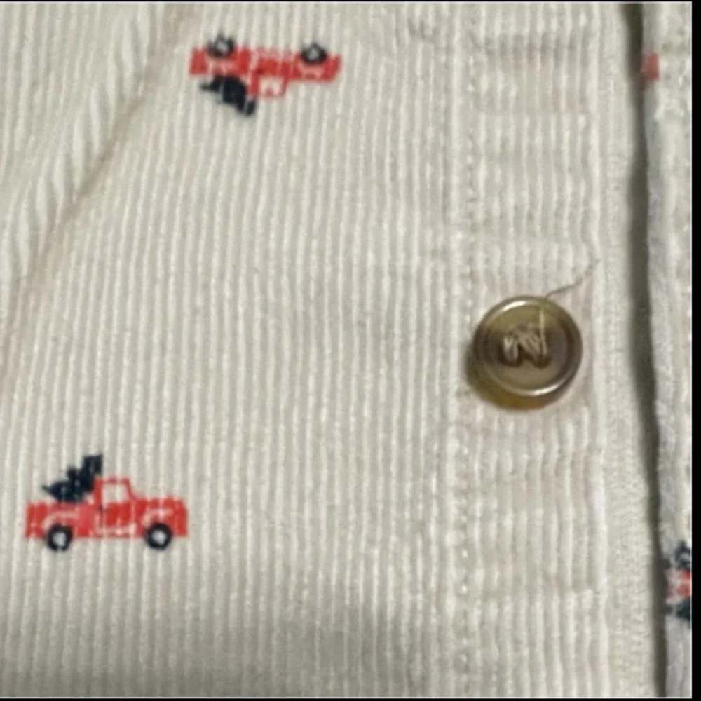 Old Navy Boys Beige Button-Up Shirt with Red Truck Accents